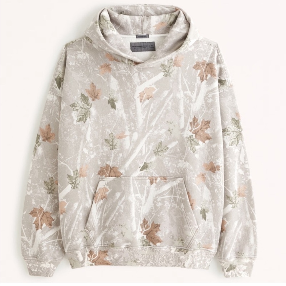 Abercrombie and Fitch Off White Camo Essential Popover Hoodie, Medium